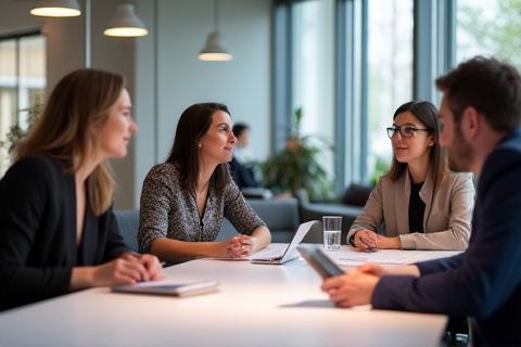 The Studio Forma Design team collaborating in the office