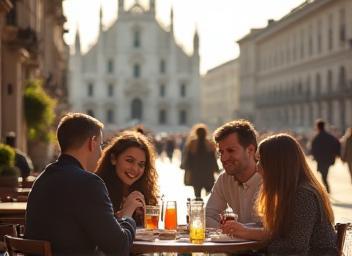 Team enjoying lunch break near Piazza del Duomo