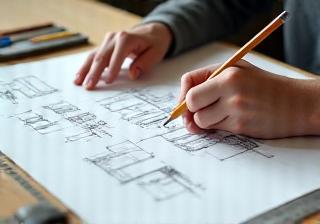 Product designer sketching furniture concepts