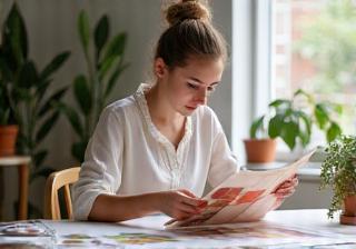 Junior interior designer reviewing material swatches