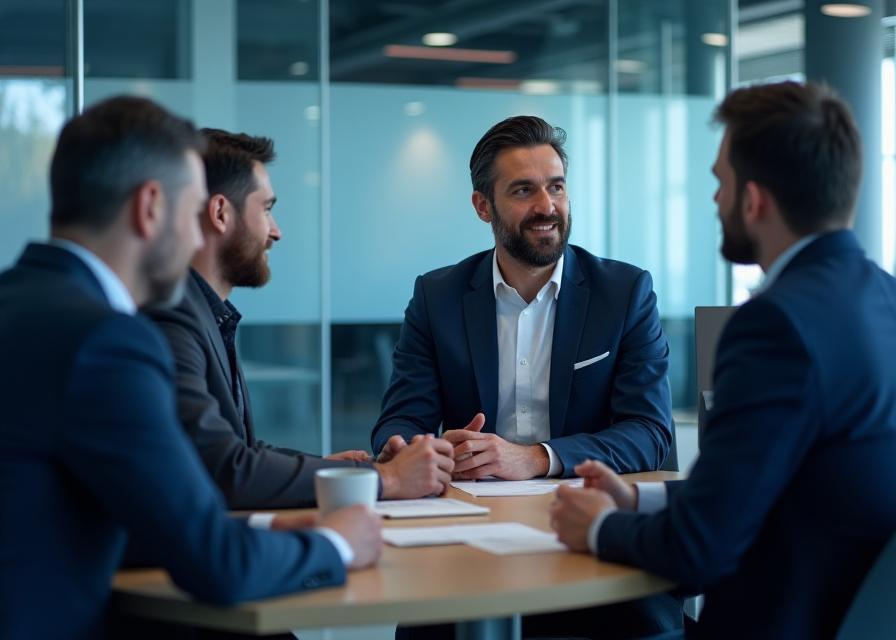 Equipo experto discutiendo estrategias de telecomunicaciones